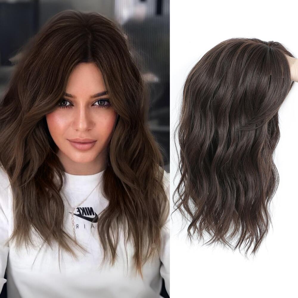 PANEWAY Womens Wiglet Topper 16" Hairpiece Wavy Brown Voluminous Natural Look